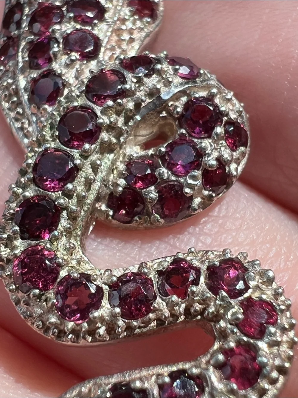 925 Sterling Silver Pave Gemstone Snake Pendant 2.5” Pink Stones